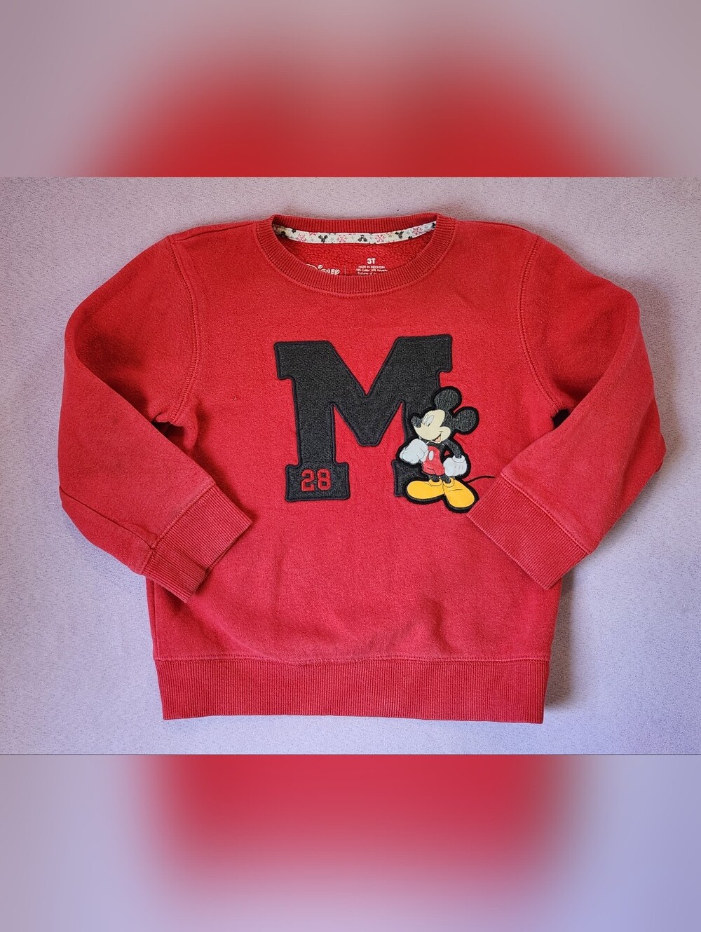2015 Disney Jumping Beans Mickey Mouse Embroidered M 3T Red Crewneck Sweatshirt